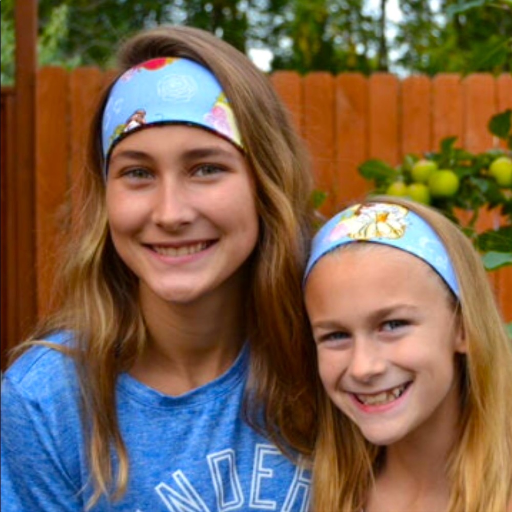 Reversible Belle Beauty character blue & pink roses cotton fabric headbands set